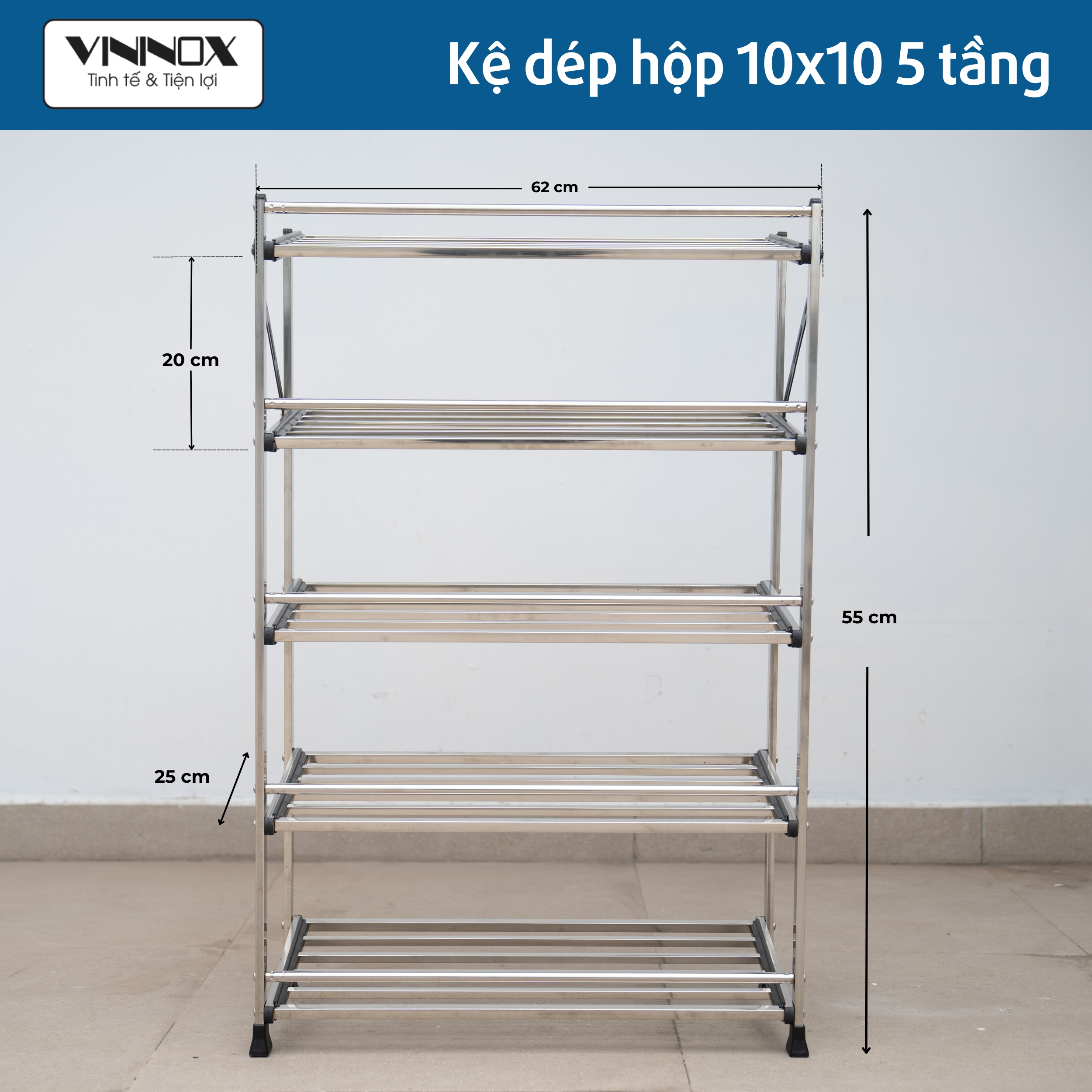 Kệ dép inox 5 tầng gấp gọn kích thước