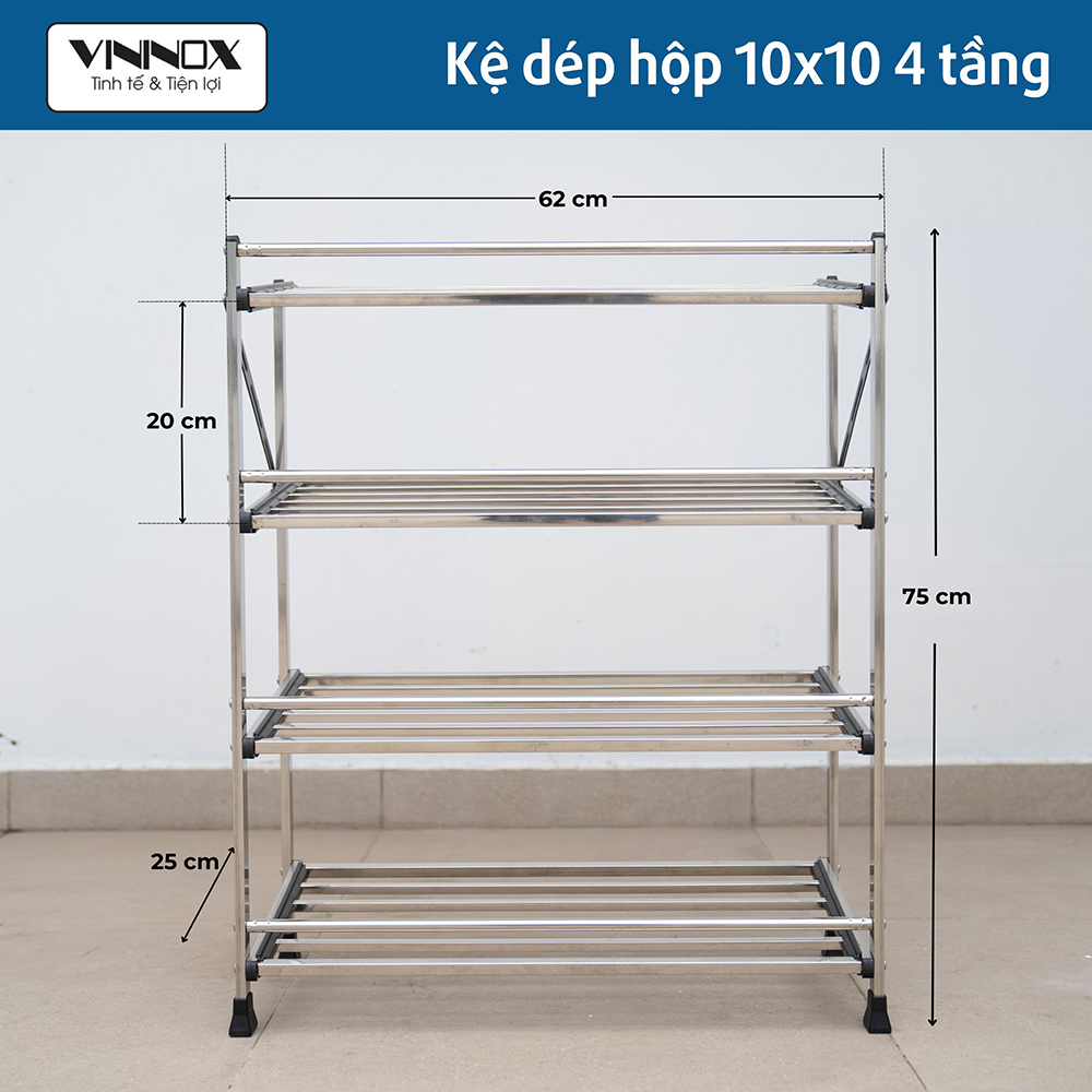 Kích thước kệ dép inox 4 tầng gấp gọn