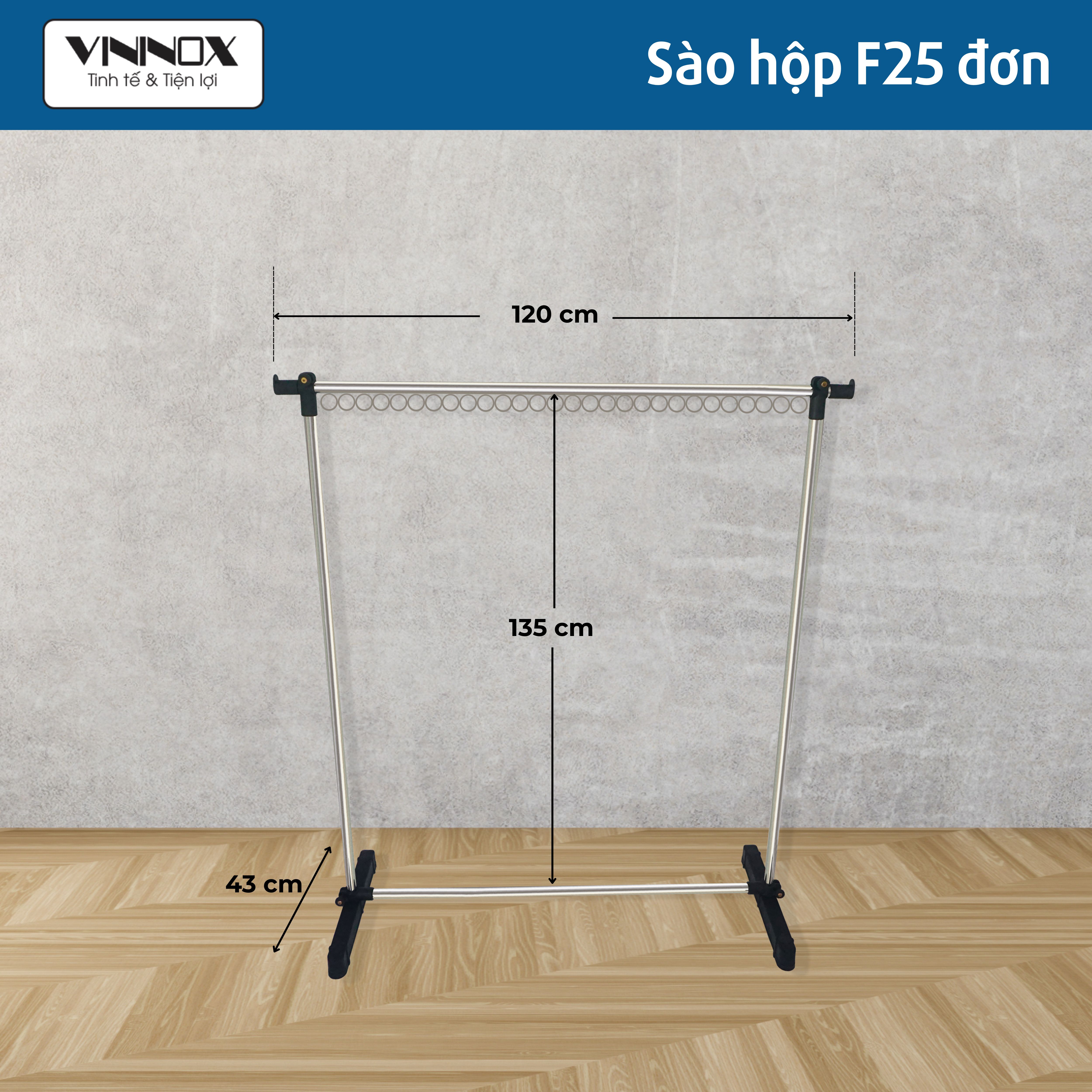 Kích thước Sào phơi đồ inox F25 đơn khoen