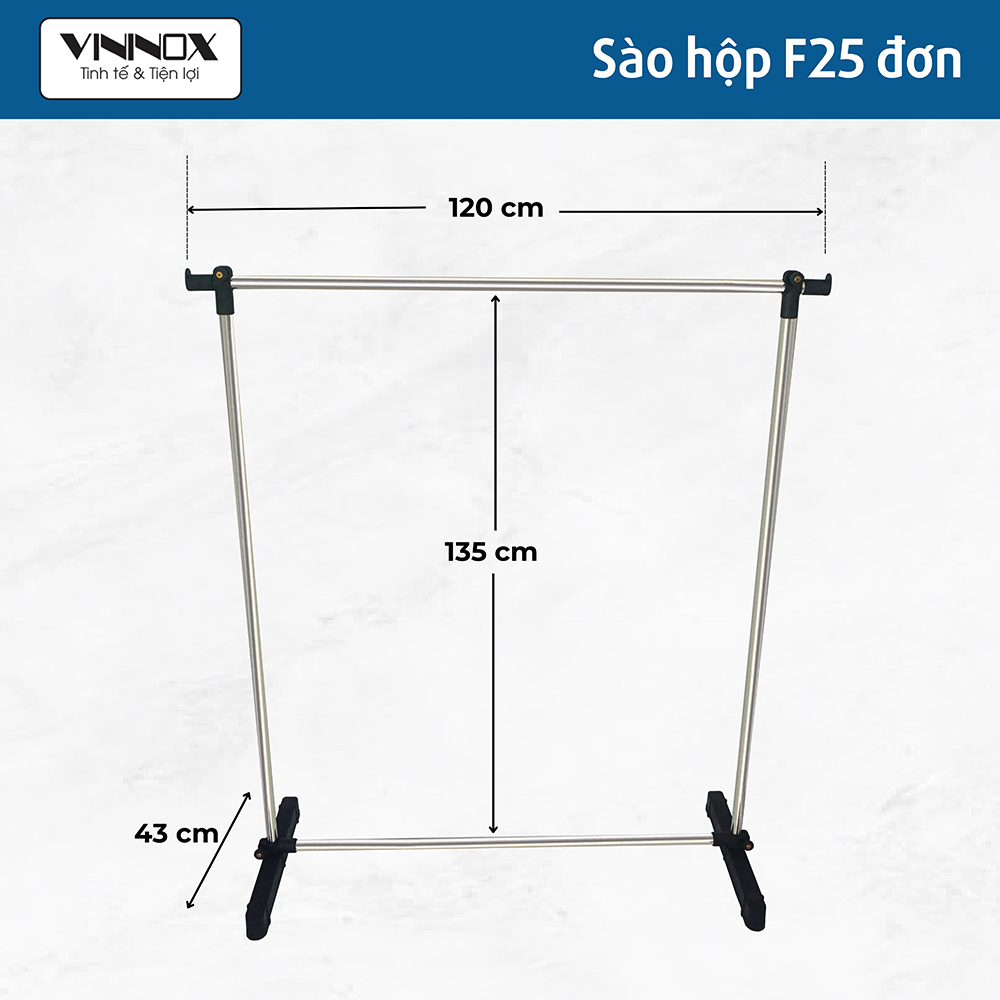 Kích thước sào phơi đồ inox F25 đơn trơn