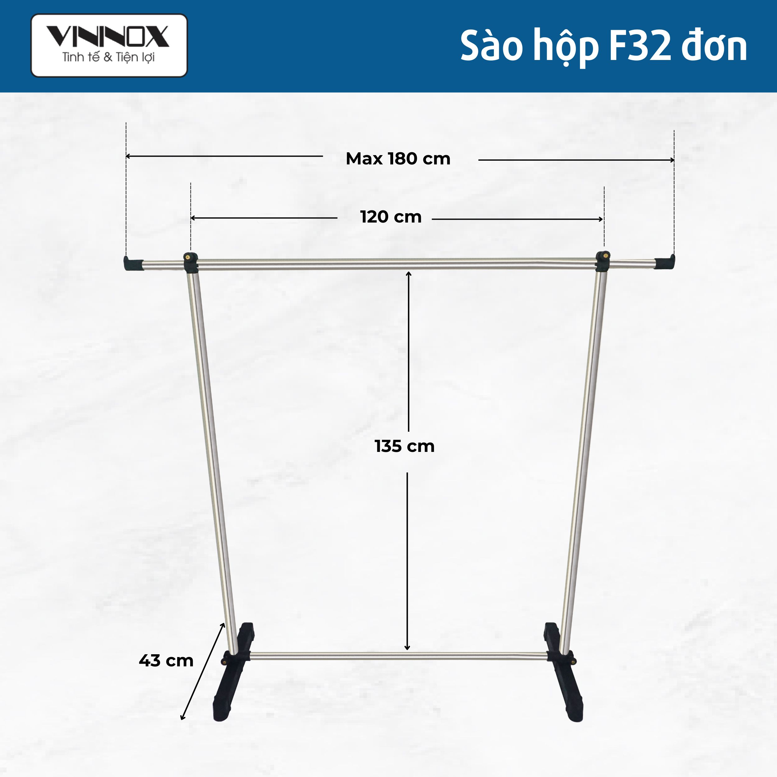 Kích thước sào phơi đồ inox F32 đơn trơn