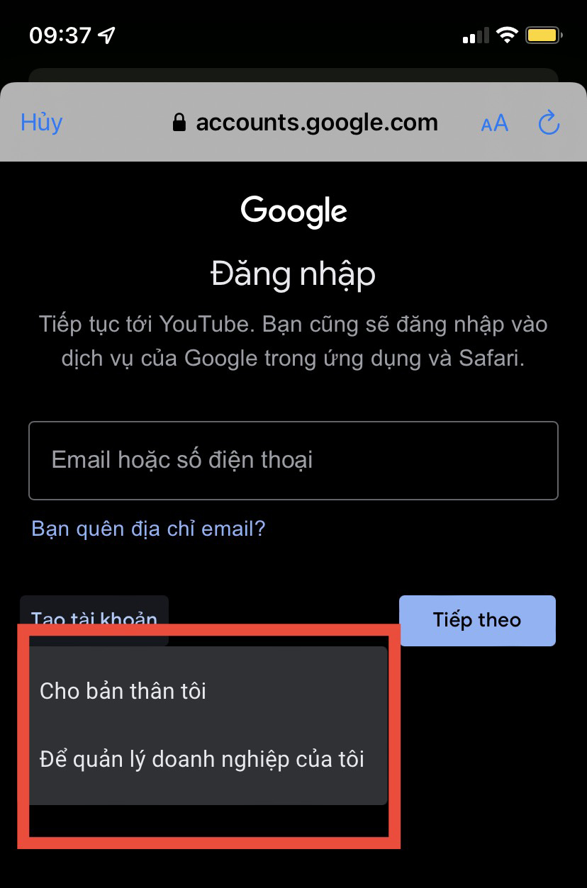 tạo kênh Youtube bằng điện thoại